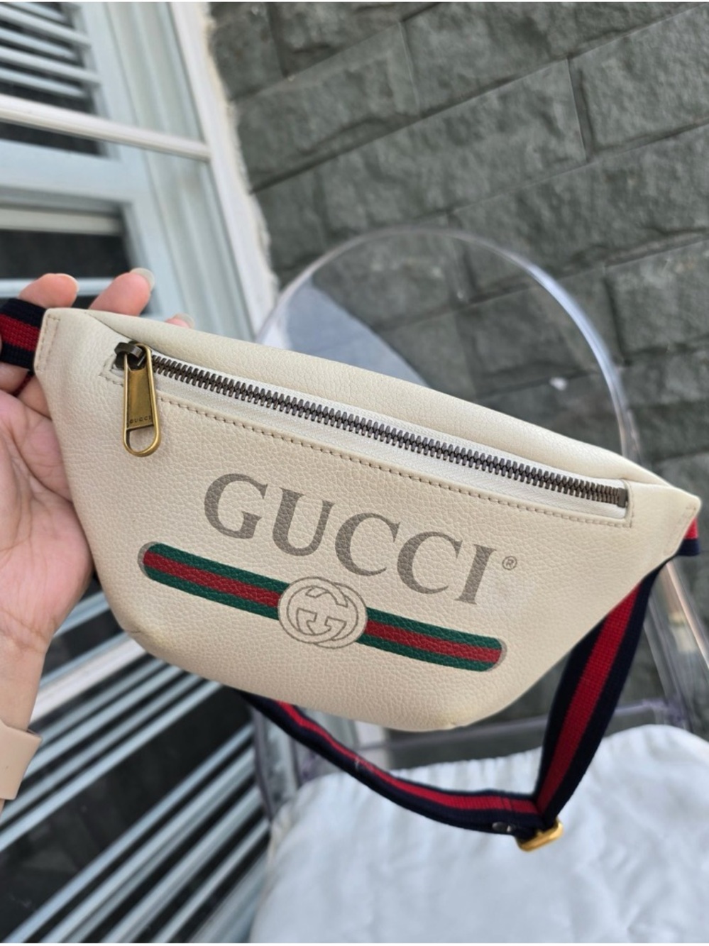 Gucci Cream Leather Belt Bag with Red and Blue Web Strap Authenticity!! - Picture 5 of 16